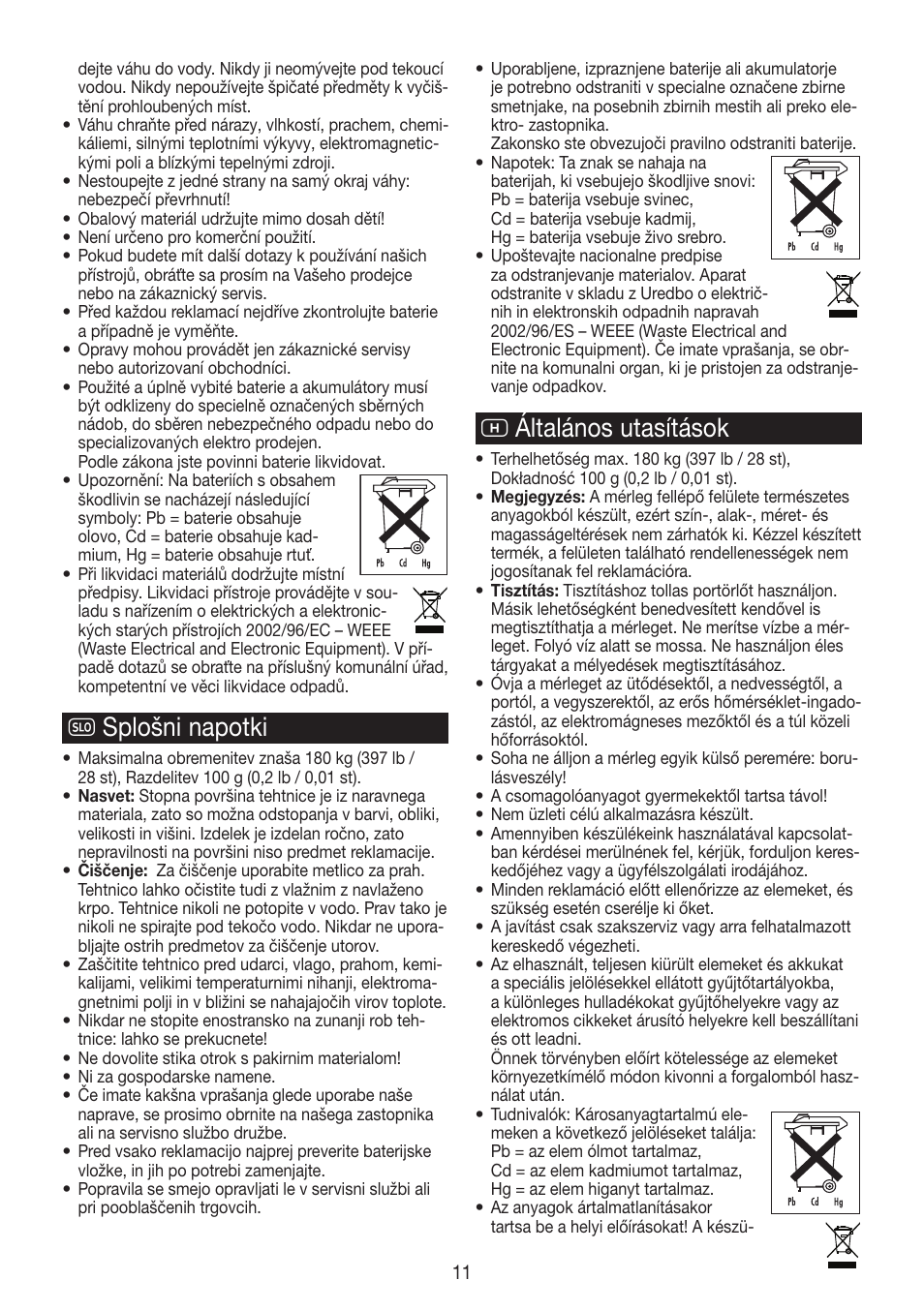 N splošni napotki, H általános utasítások | Beurer PS 890 User Manual | Page 11 / 12