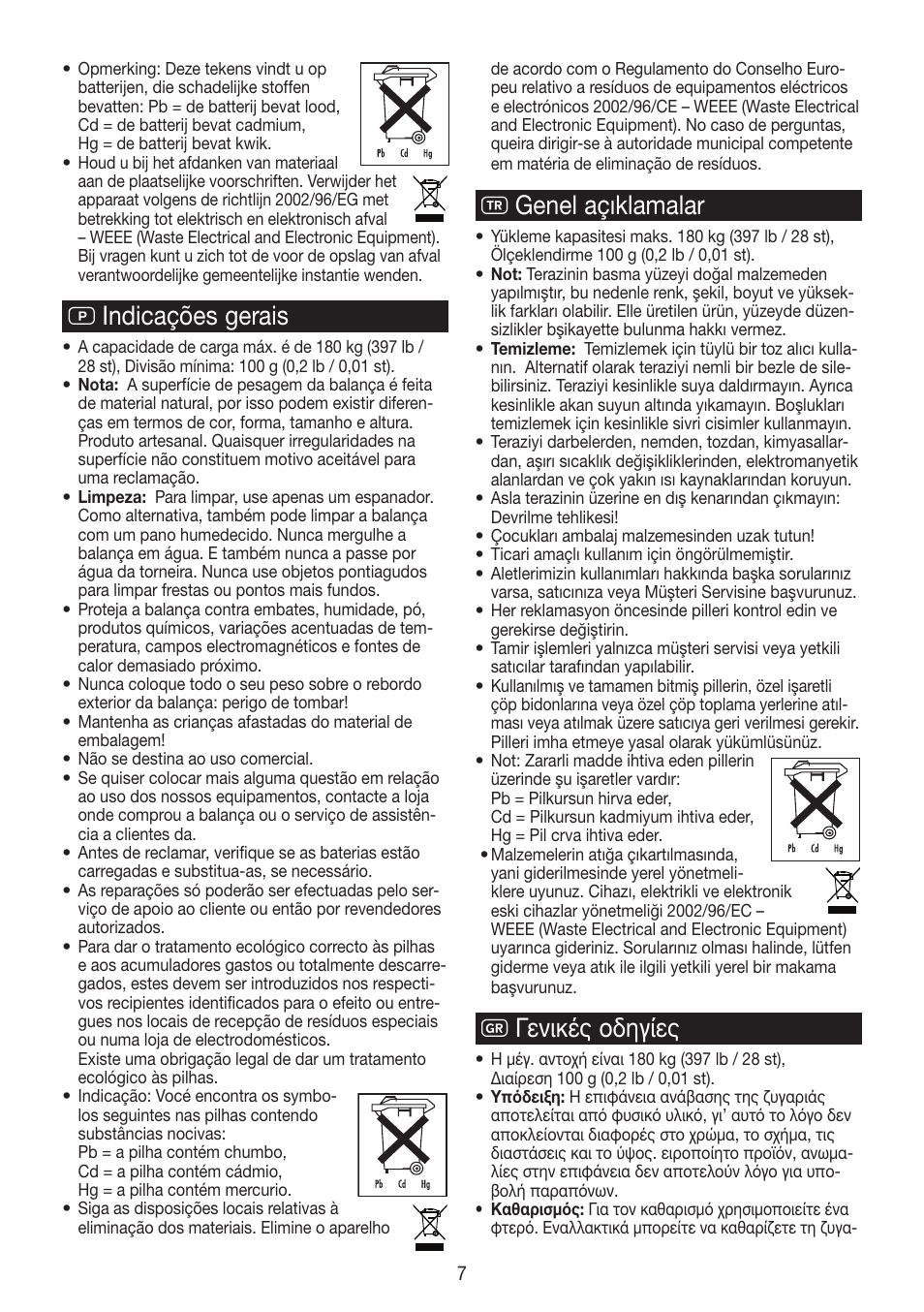 P indicações gerais, T genel açıklamalar, K γενικές οδηγίες | Beurer PS 890 User Manual | Page 7 / 12