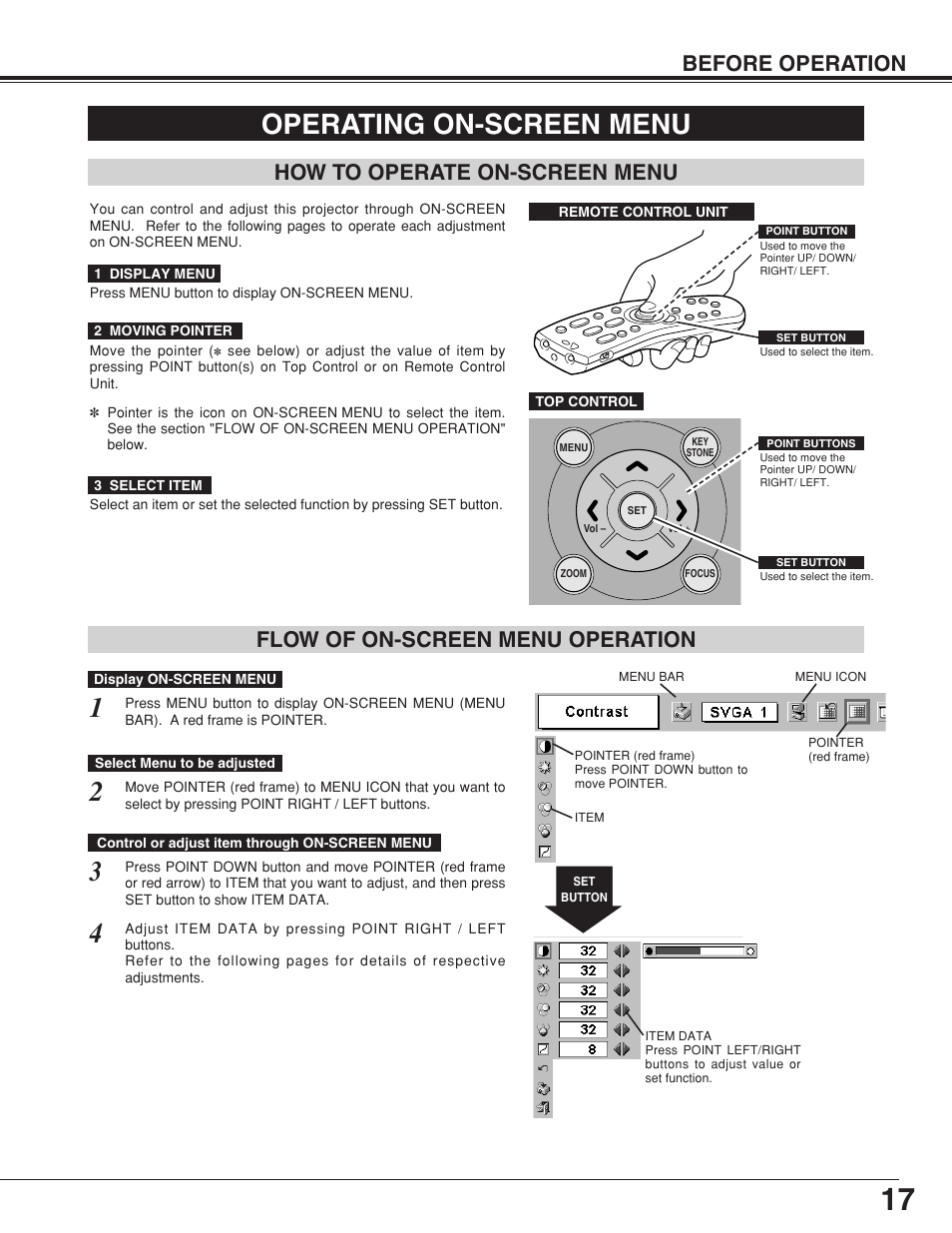 Operating on-screen menu | Canon LV-7355 LV-7350 User Manual | Page 17 / 48