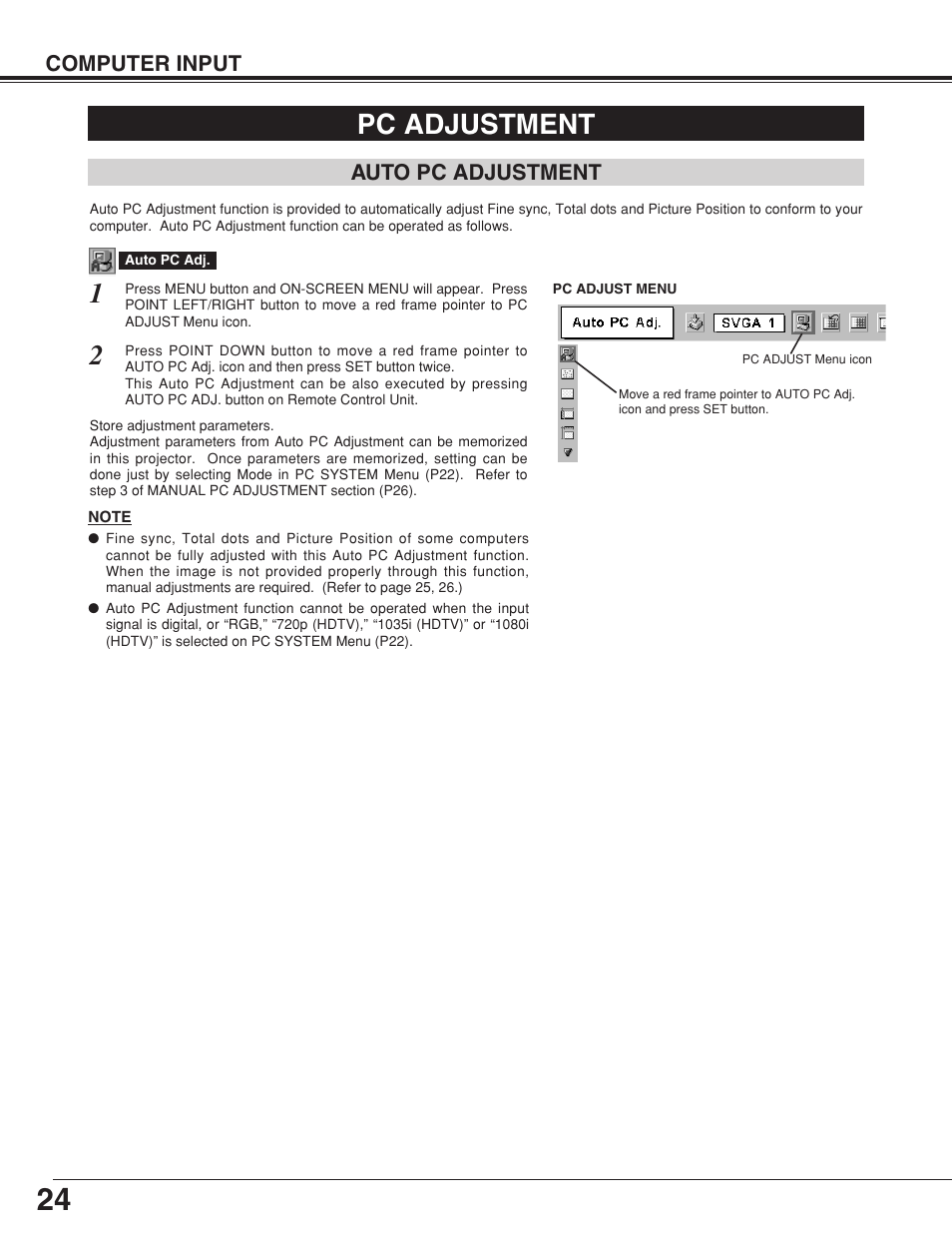 Pc adjustment | Canon LV-7355 LV-7350 User Manual | Page 24 / 48