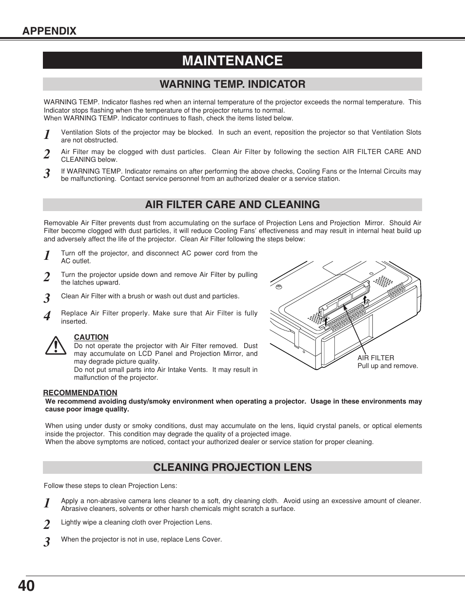 Maintenance | Canon LV-7355 LV-7350 User Manual | Page 40 / 48