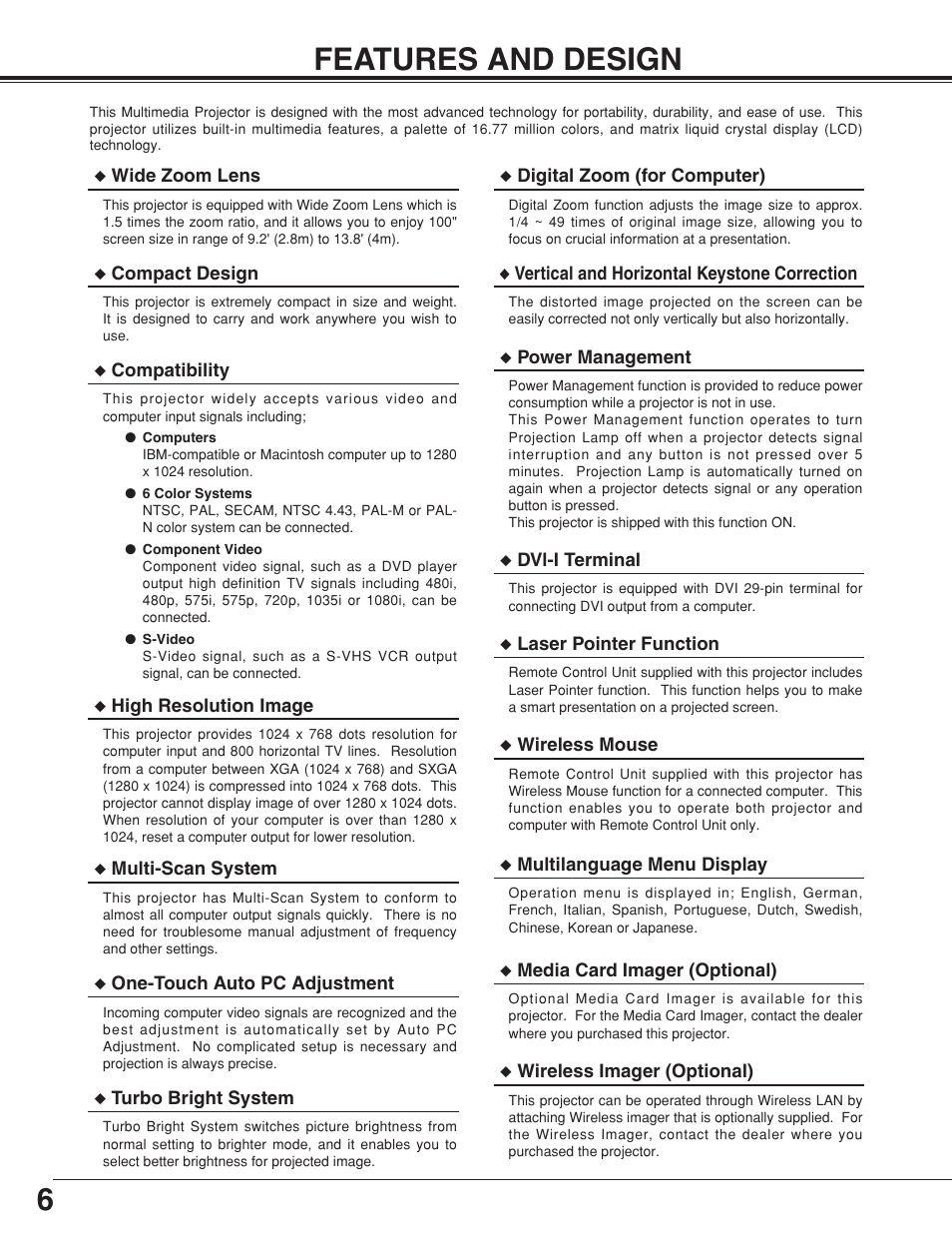 6features and design | Canon LV-7355 LV-7350 User Manual | Page 6 / 48