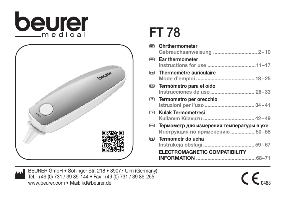 Beurer FT 78 User Manual | 72 pages