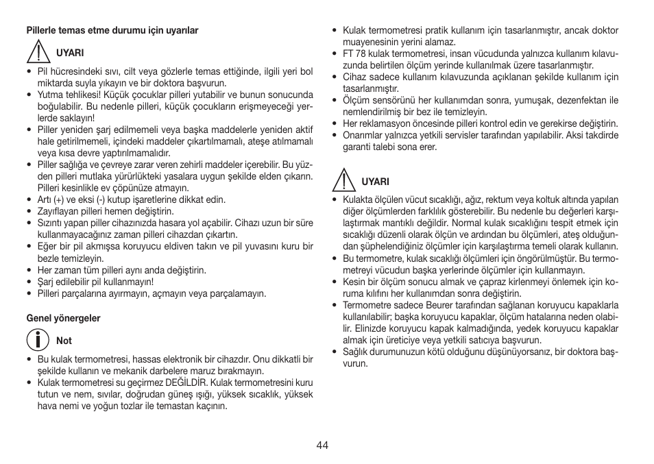 Beurer FT 78 User Manual | Page 44 / 72