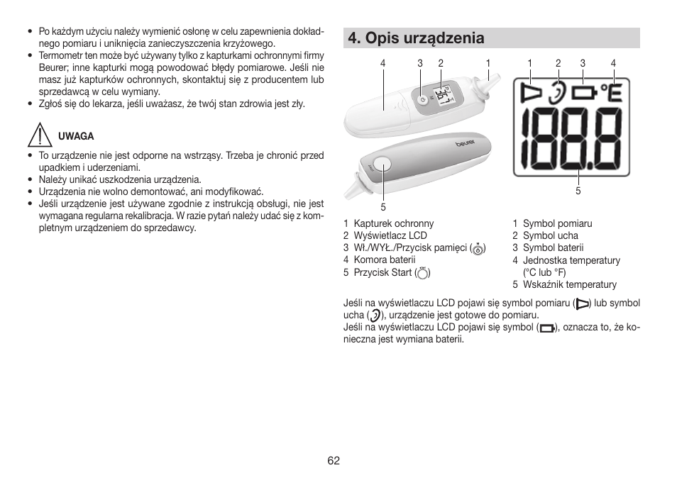 Opis urządzenia | Beurer FT 78 User Manual | Page 62 / 72