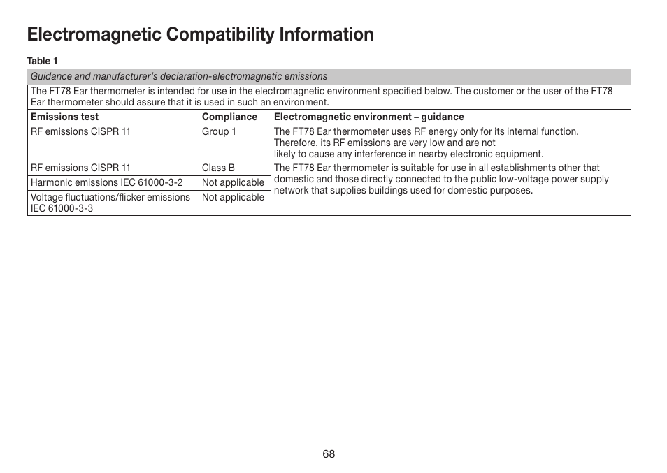 Electromagnetic compatibility information | Beurer FT 78 User Manual | Page 68 / 72