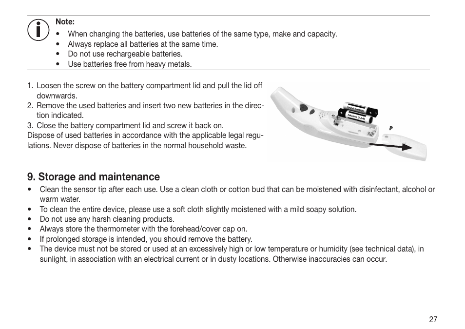 Storage and maintenance | Beurer FT 70 User Manual | Page 27 / 120