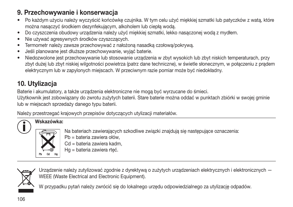 Przechowywanie i konserwacja, Utylizacja | Beurer FT 65 User Manual | Page 106 / 112