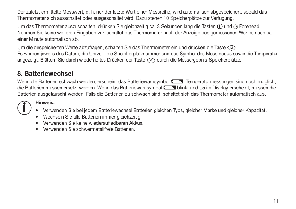 Batteriewechsel | Beurer FT 65 User Manual | Page 11 / 112