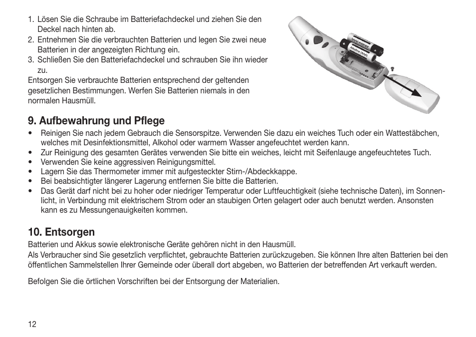 Aufbewahrung und pﬂ ege, Entsorgen | Beurer FT 65 User Manual | Page 12 / 112