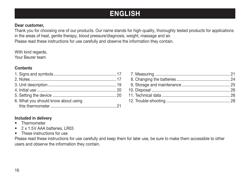 English | Beurer FT 65 User Manual | Page 16 / 112