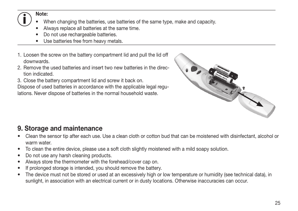 Storage and maintenance | Beurer FT 65 User Manual | Page 25 / 112