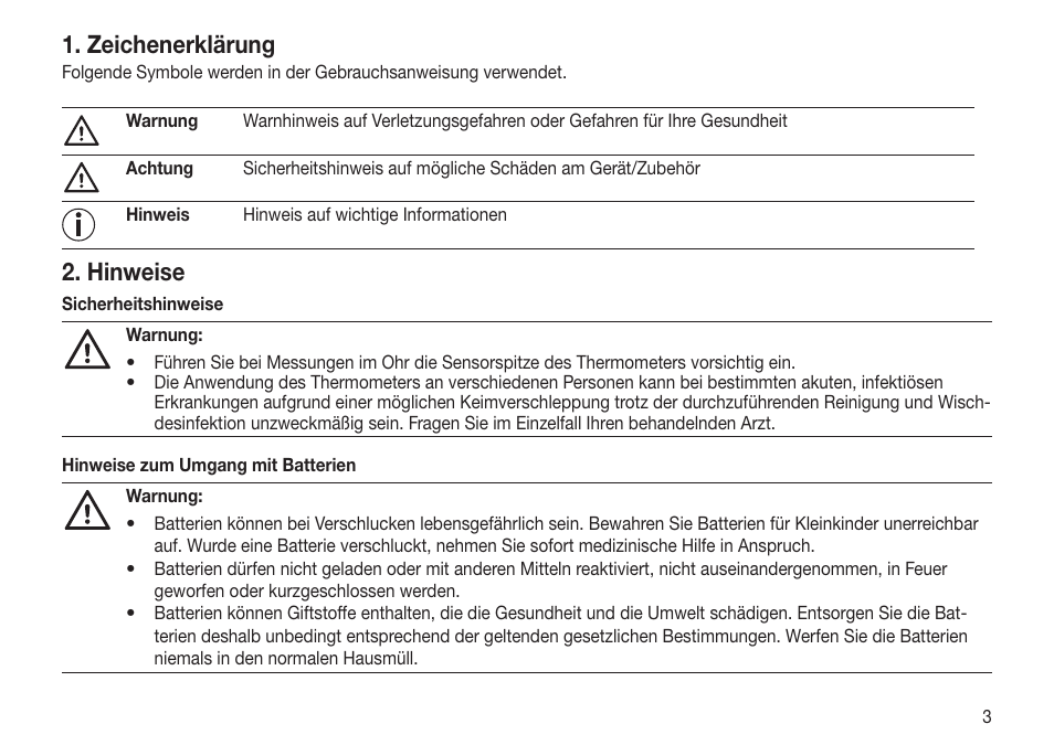 Zeichenerklärung, Hinweise | Beurer FT 65 User Manual | Page 3 / 112