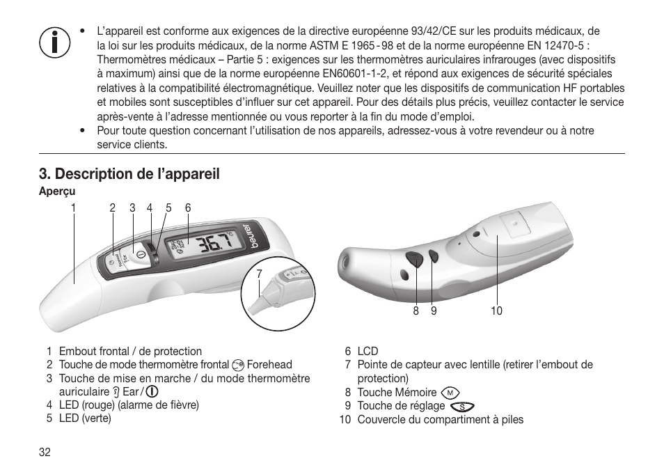 Description de l’appareil | Beurer FT 65 User Manual | Page 32 / 112