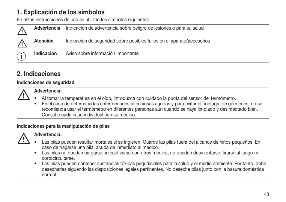 Explicación de los símbolos, Indicaciones | Beurer FT 65 User Manual | Page 43 / 112