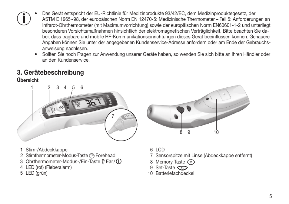 Gerätebeschreibung | Beurer FT 65 User Manual | Page 5 / 112