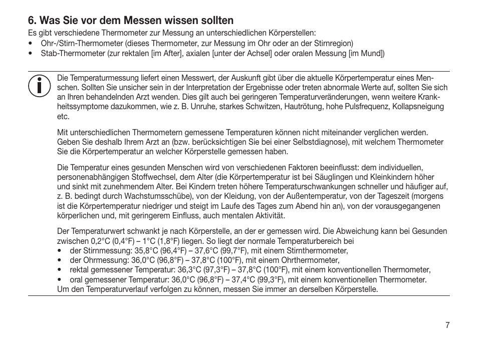 Was sie vor dem messen wissen sollten | Beurer FT 65 User Manual | Page 7 / 112