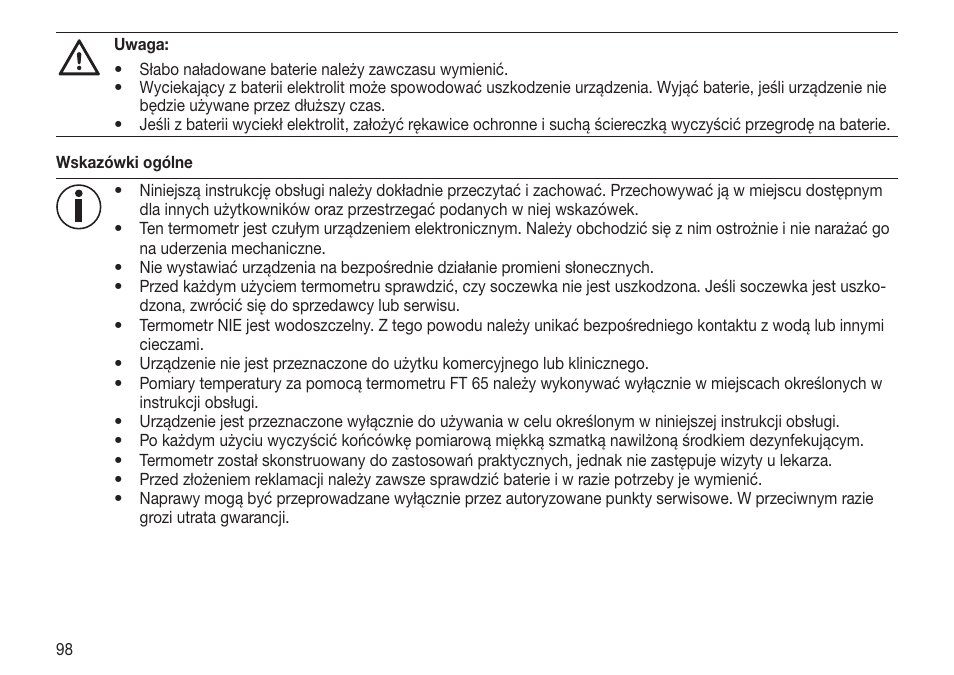 Beurer FT 65 User Manual | Page 98 / 112