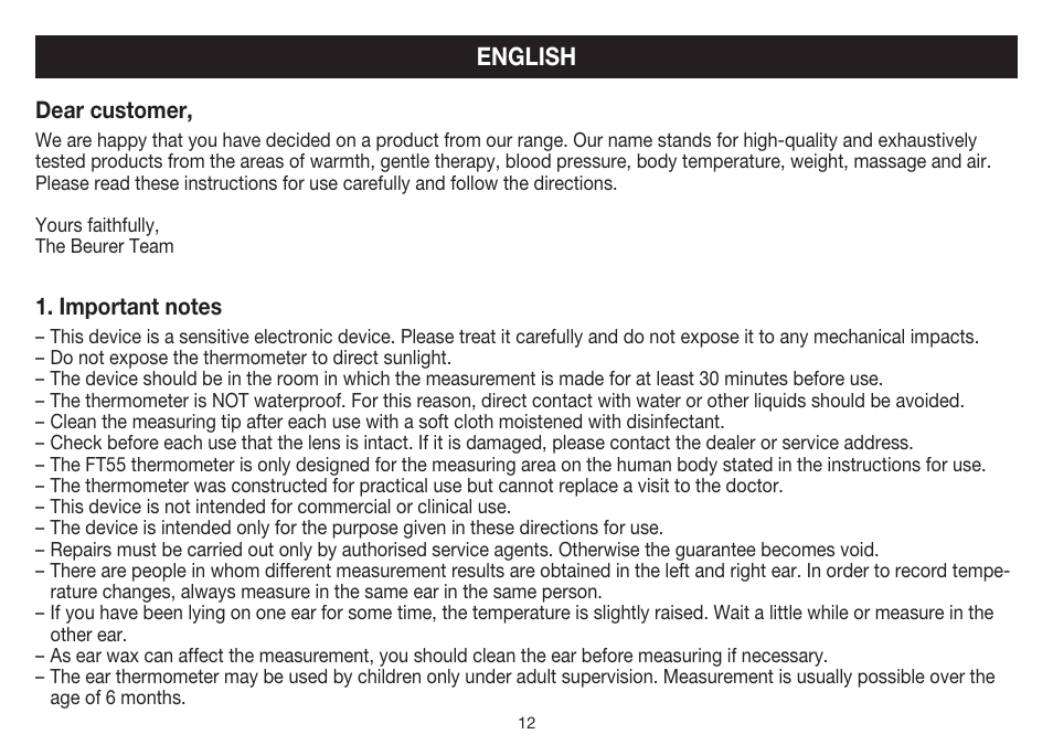English | Beurer FT 55 User Manual | Page 12 / 88