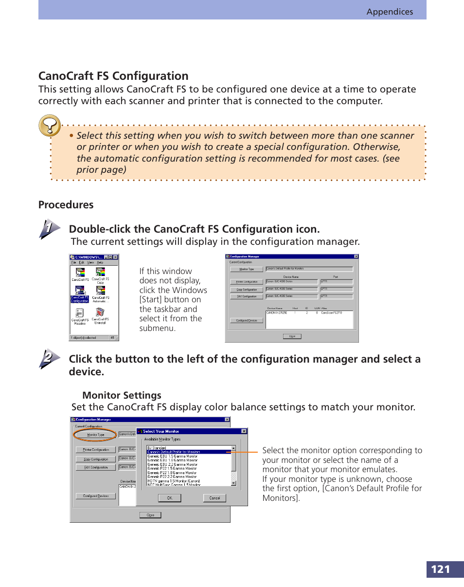 Canocraft fs configuration | Canon FS 3.6 User Manual | Page 121 / 135
