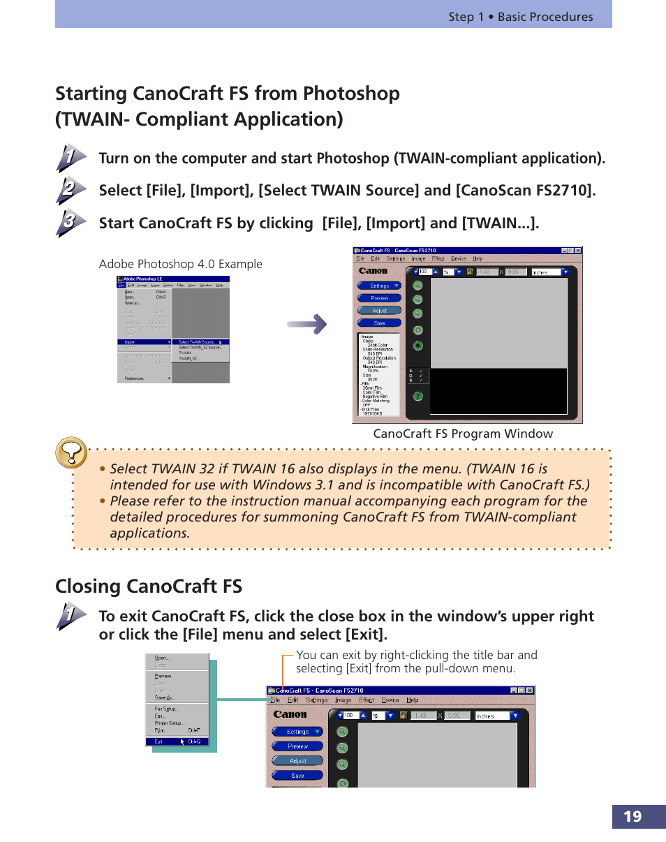 Closing canocraft fs | Canon FS 3.6 User Manual | Page 19 / 135