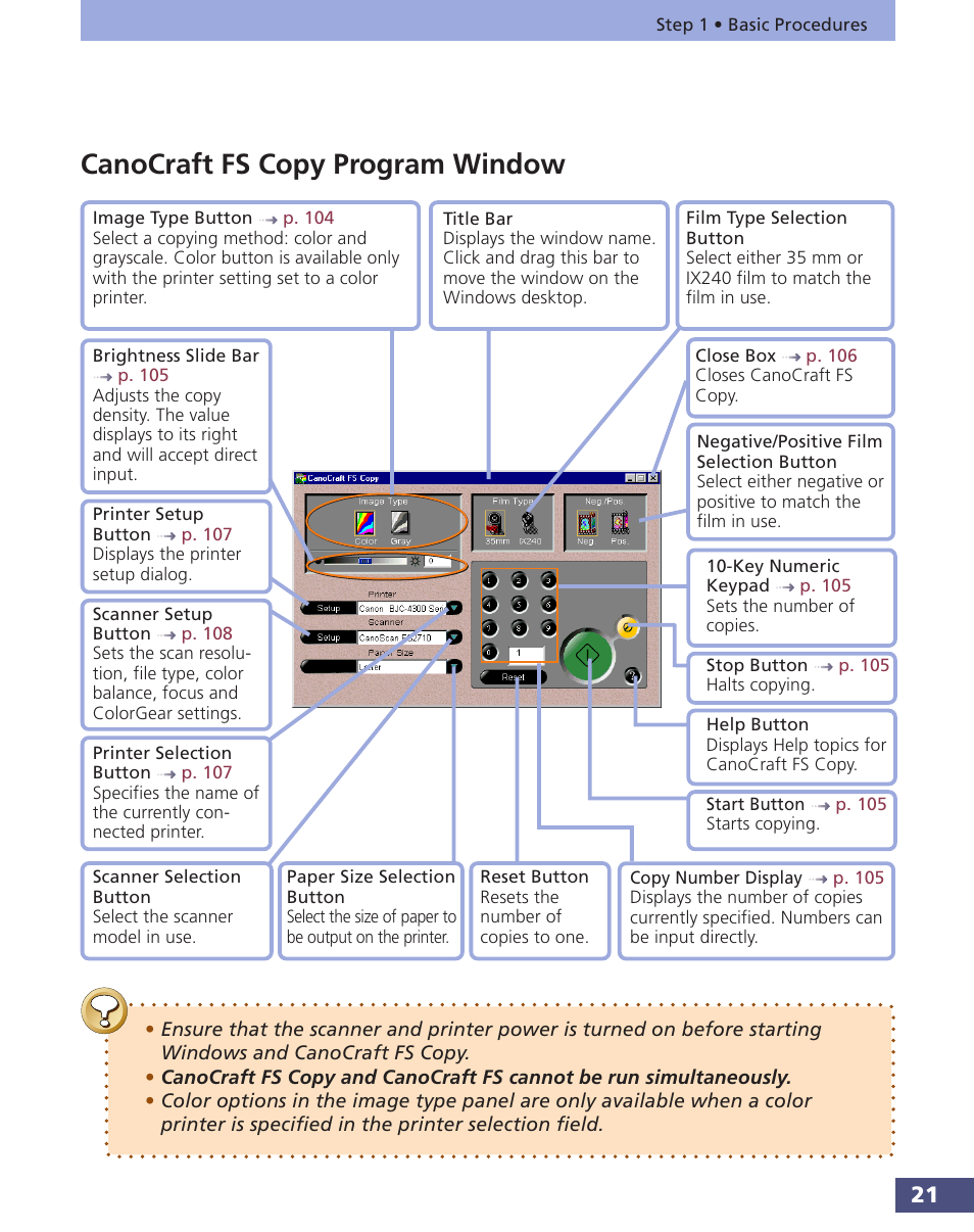 Canocraft fs copy program window | Canon FS 3.6 User Manual | Page 21 / 135