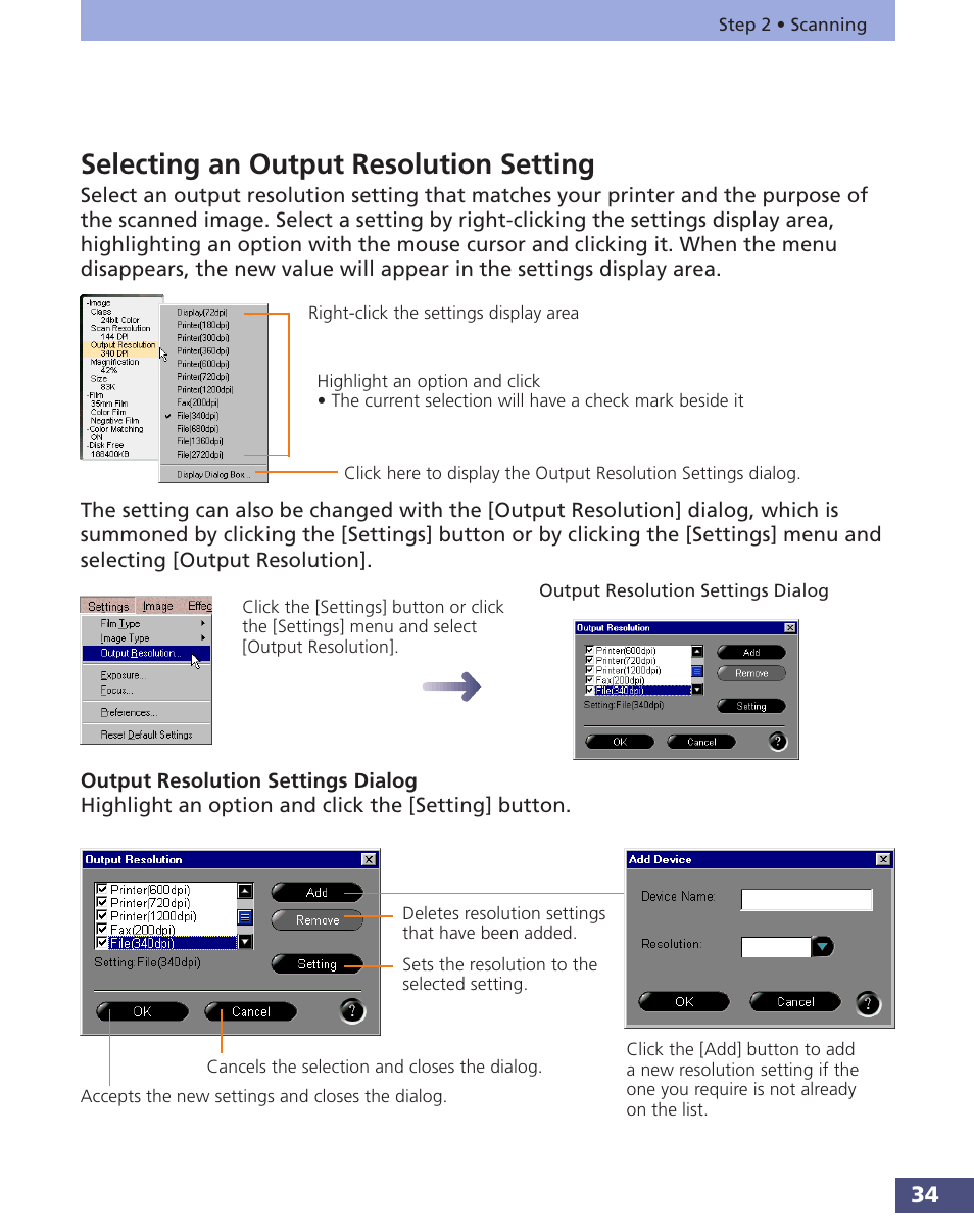 Selecting an output resolution setting, P. 34 | Canon FS 3.6 User Manual | Page 34 / 135