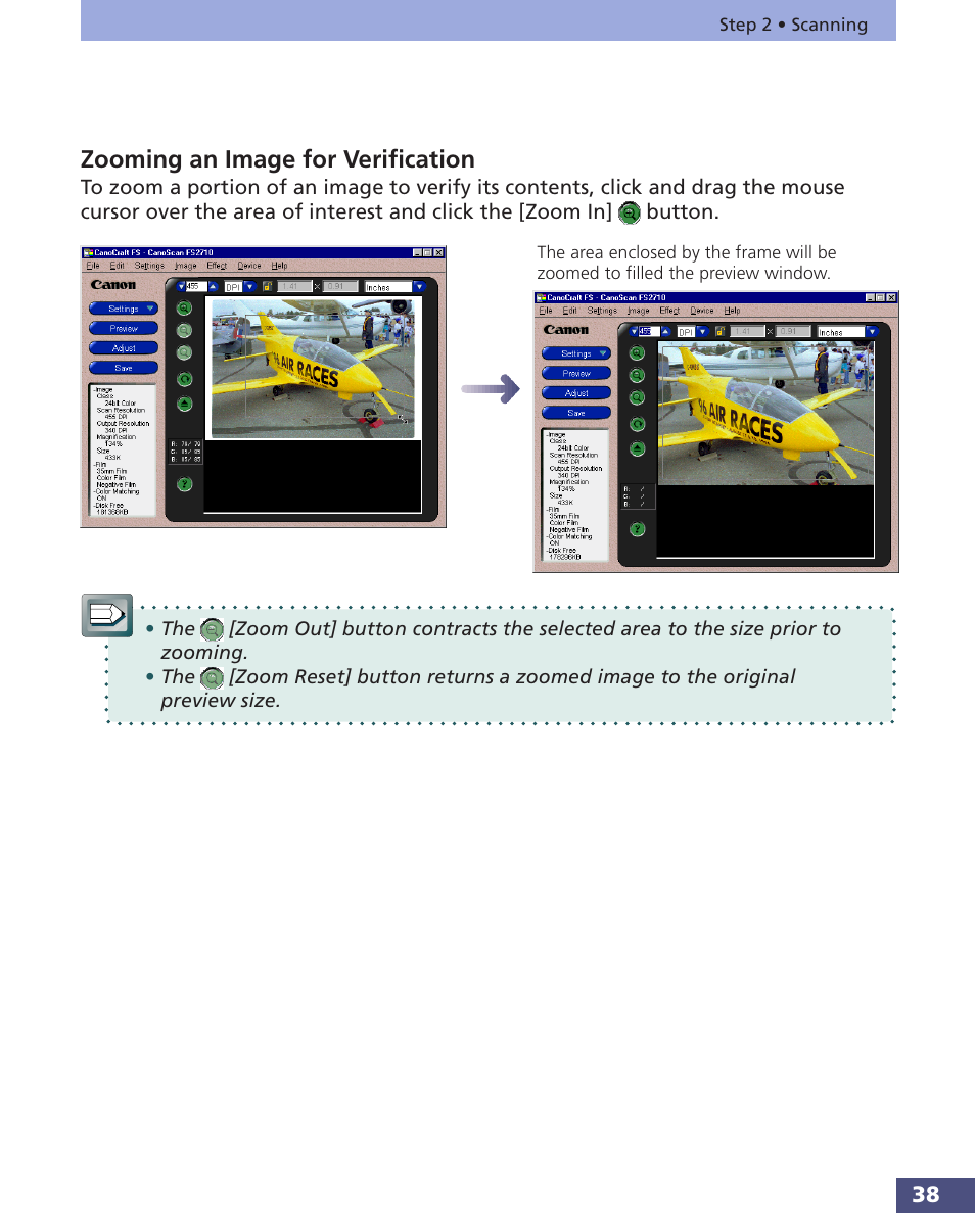 Zooming an image for verification, P. 38 | Canon FS 3.6 User Manual | Page 38 / 135