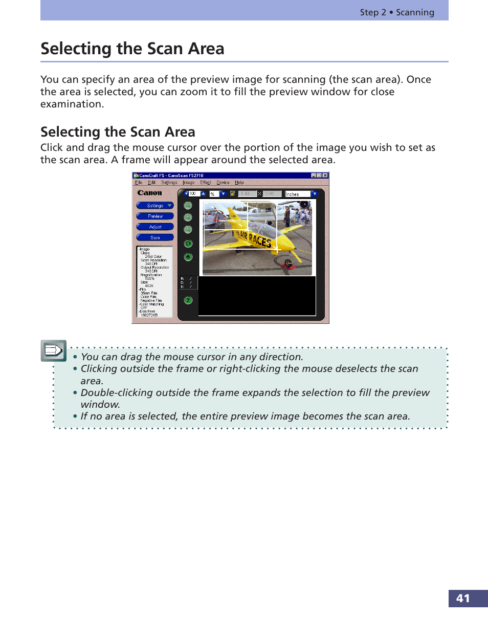 Selecting the scan area, P. 41 | Canon FS 3.6 User Manual | Page 41 / 135