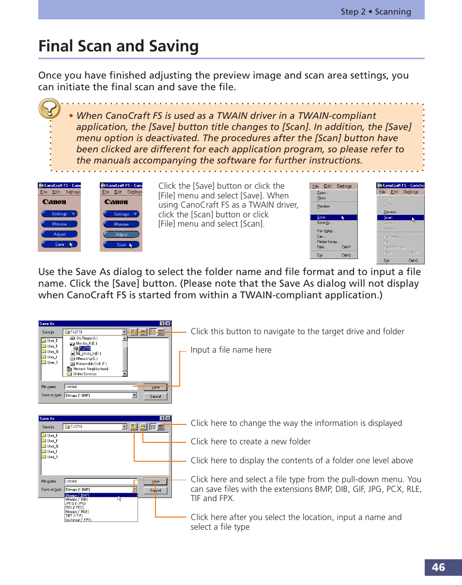 Final scan and saving, P. 46 | Canon FS 3.6 User Manual | Page 46 / 135