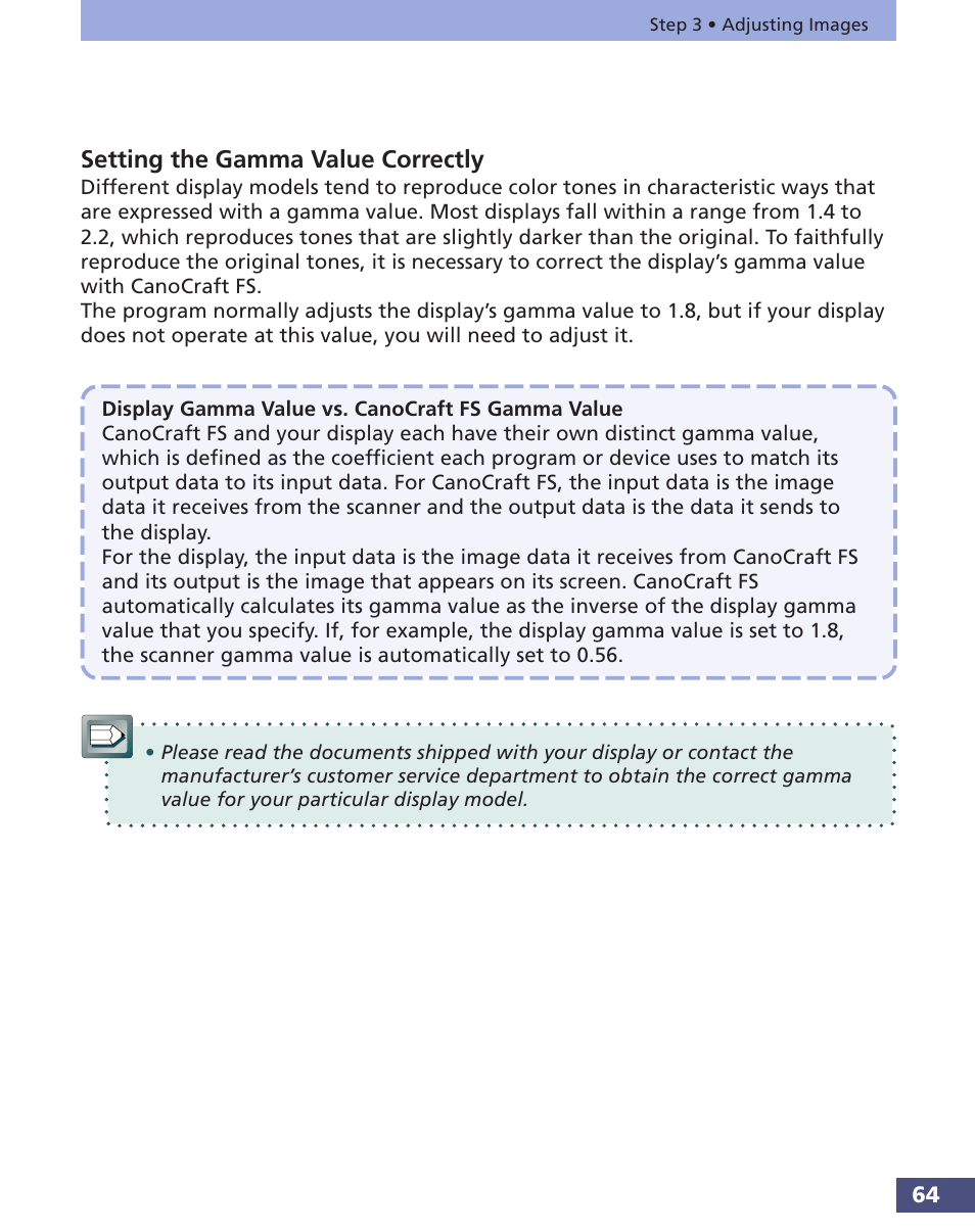Setting the gamma value correctly | Canon FS 3.6 User Manual | Page 64 / 135