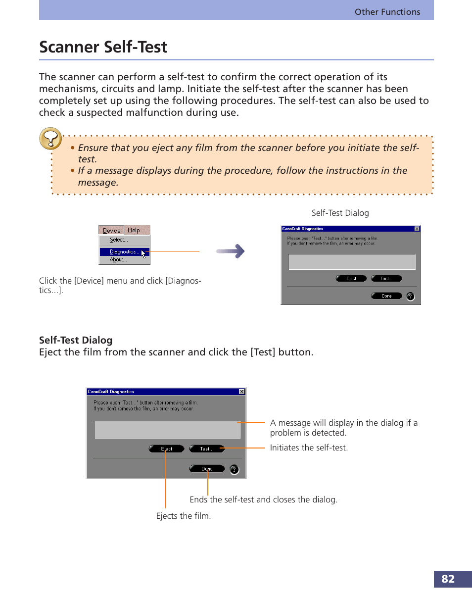 Scanner self-test | Canon FS 3.6 User Manual | Page 82 / 135