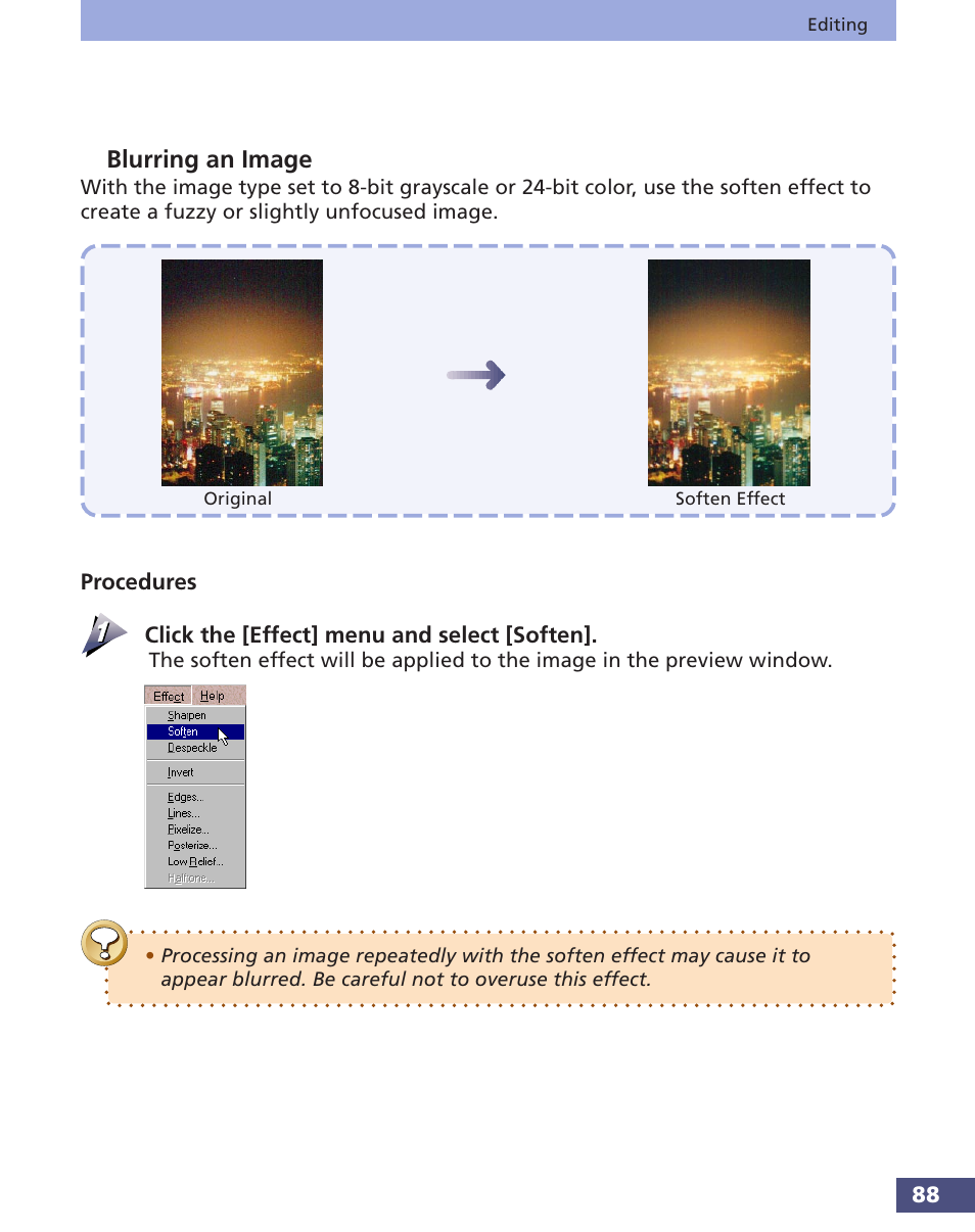 Blurring an image | Canon FS 3.6 User Manual | Page 88 / 135
