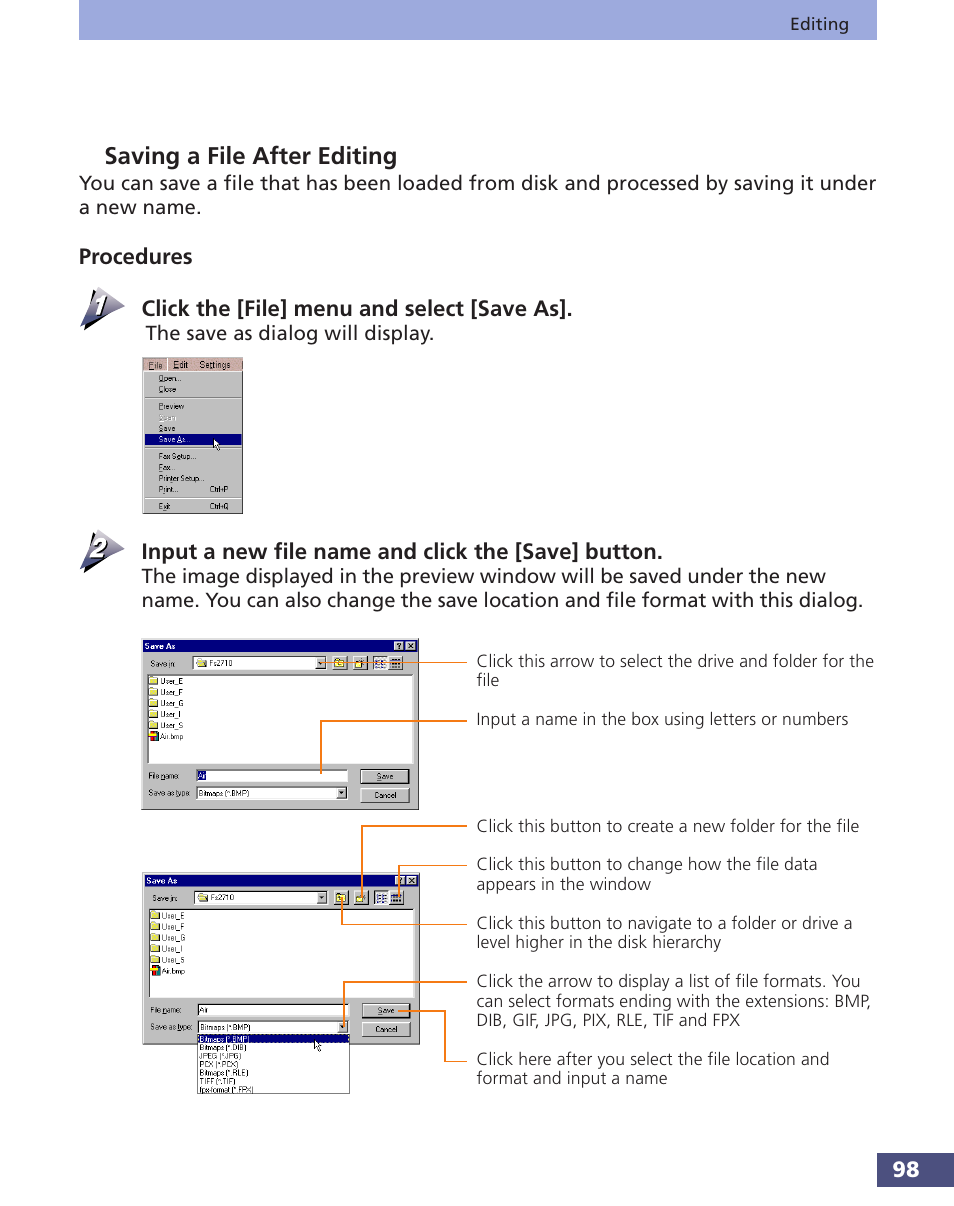 Saving a file after editing | Canon FS 3.6 User Manual | Page 98 / 135