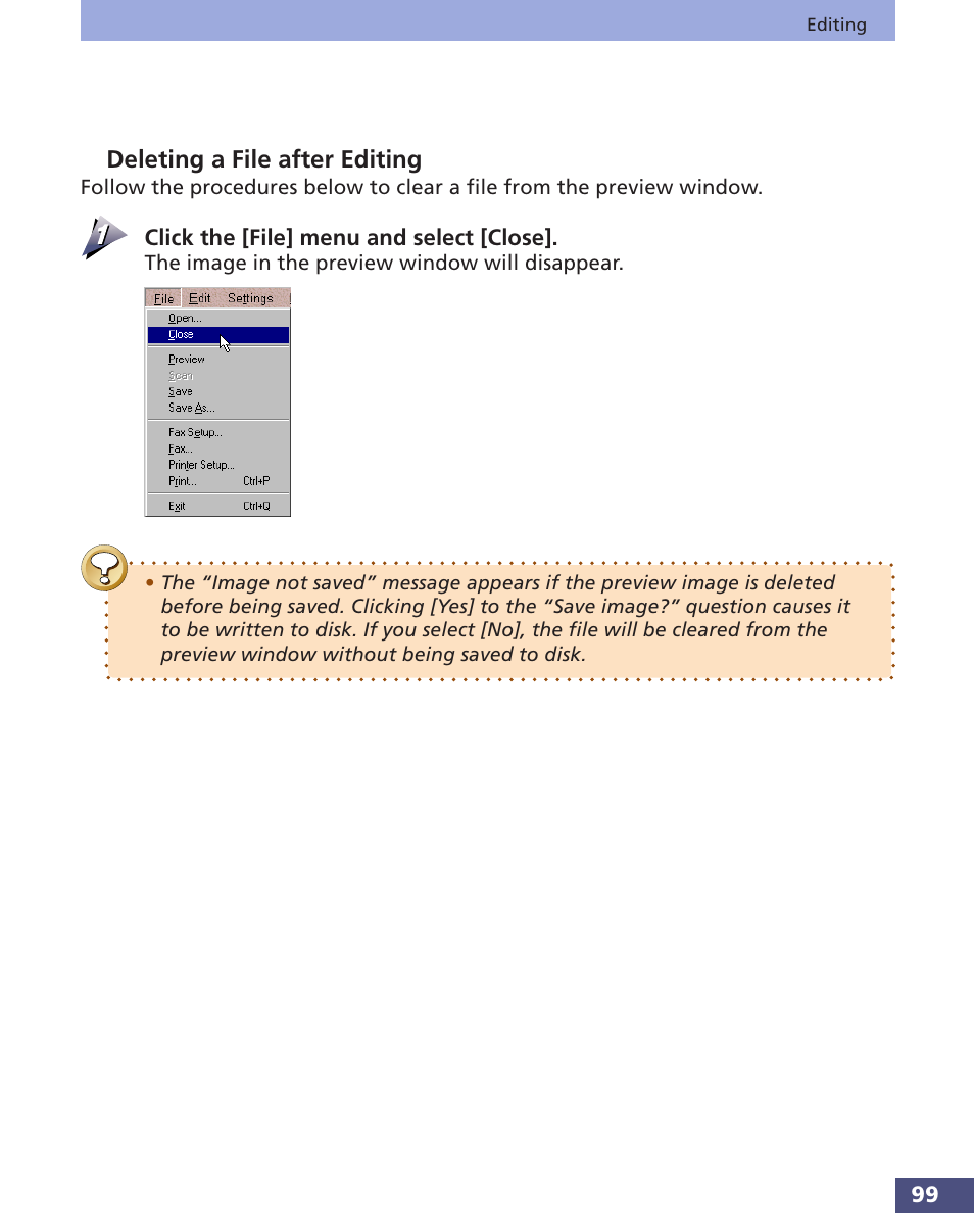 Deleting a file after editing | Canon FS 3.6 User Manual | Page 99 / 135