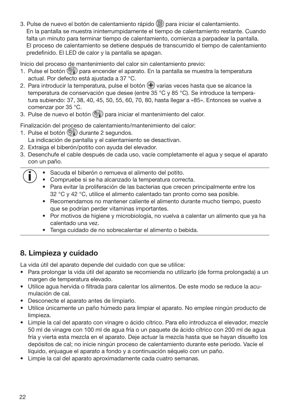 Limpieza y cuidado | Beurer BY 52 User Manual | Page 22 / 48