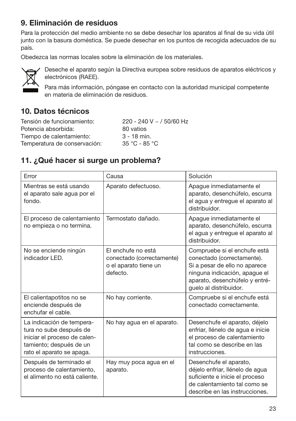 Eliminación de residuos, Datos técnicos, ¿qué hacer si surge un problema | Beurer BY 52 User Manual | Page 23 / 48