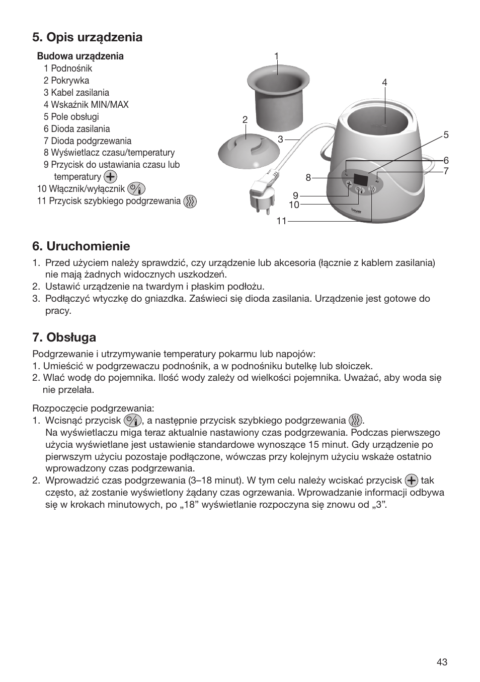 Opis urządzenia, Uruchomienie, Obsługa | Beurer BY 52 User Manual | Page 43 / 48