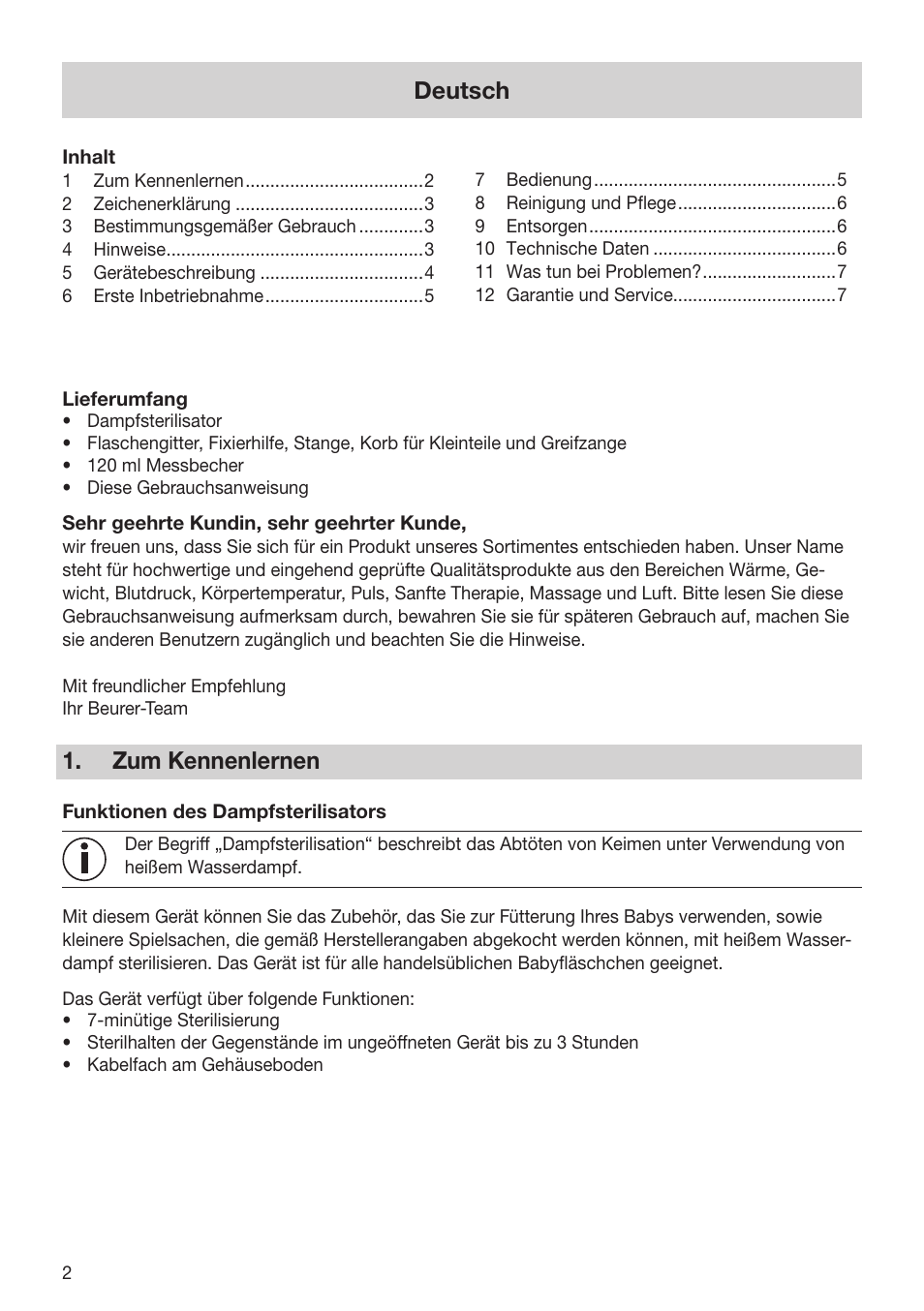 Zum kennenlernen, Deutsch | Beurer BY 76 User Manual | Page 2 / 44