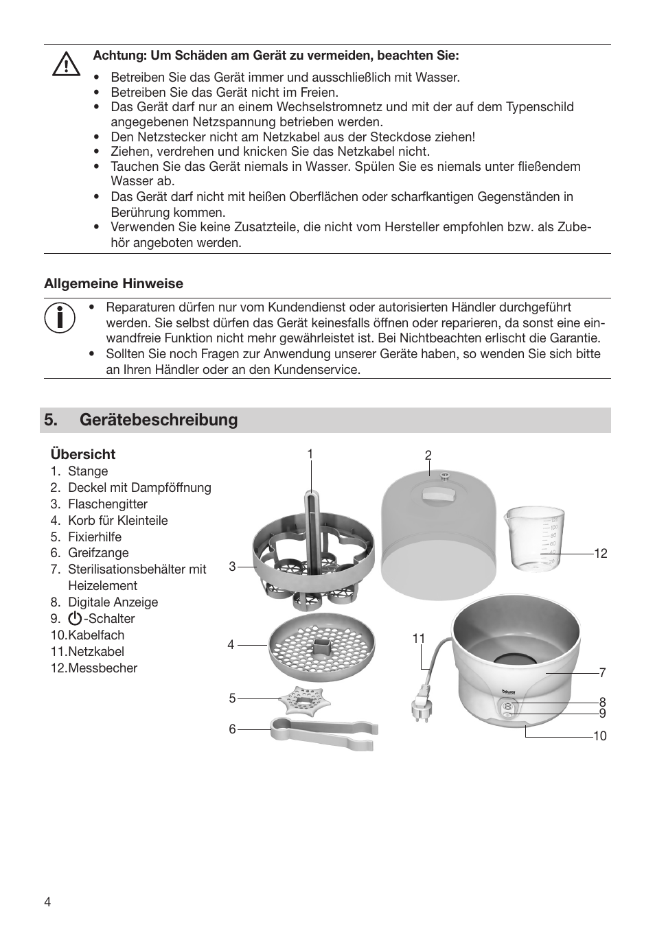 Gerätebeschreibung | Beurer BY 76 User Manual | Page 4 / 44