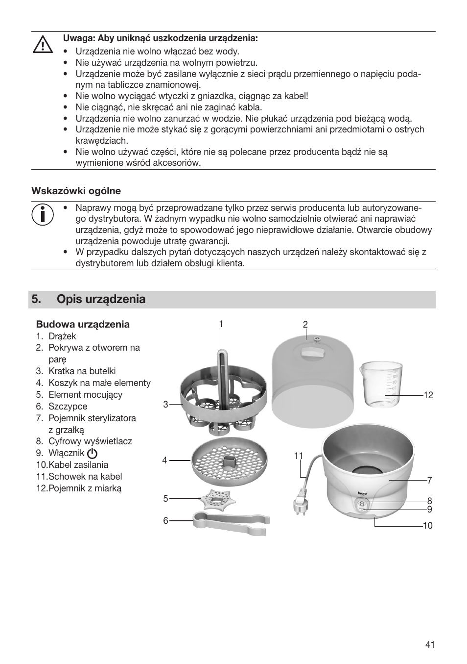 Opis urządzenia | Beurer BY 76 User Manual | Page 41 / 44