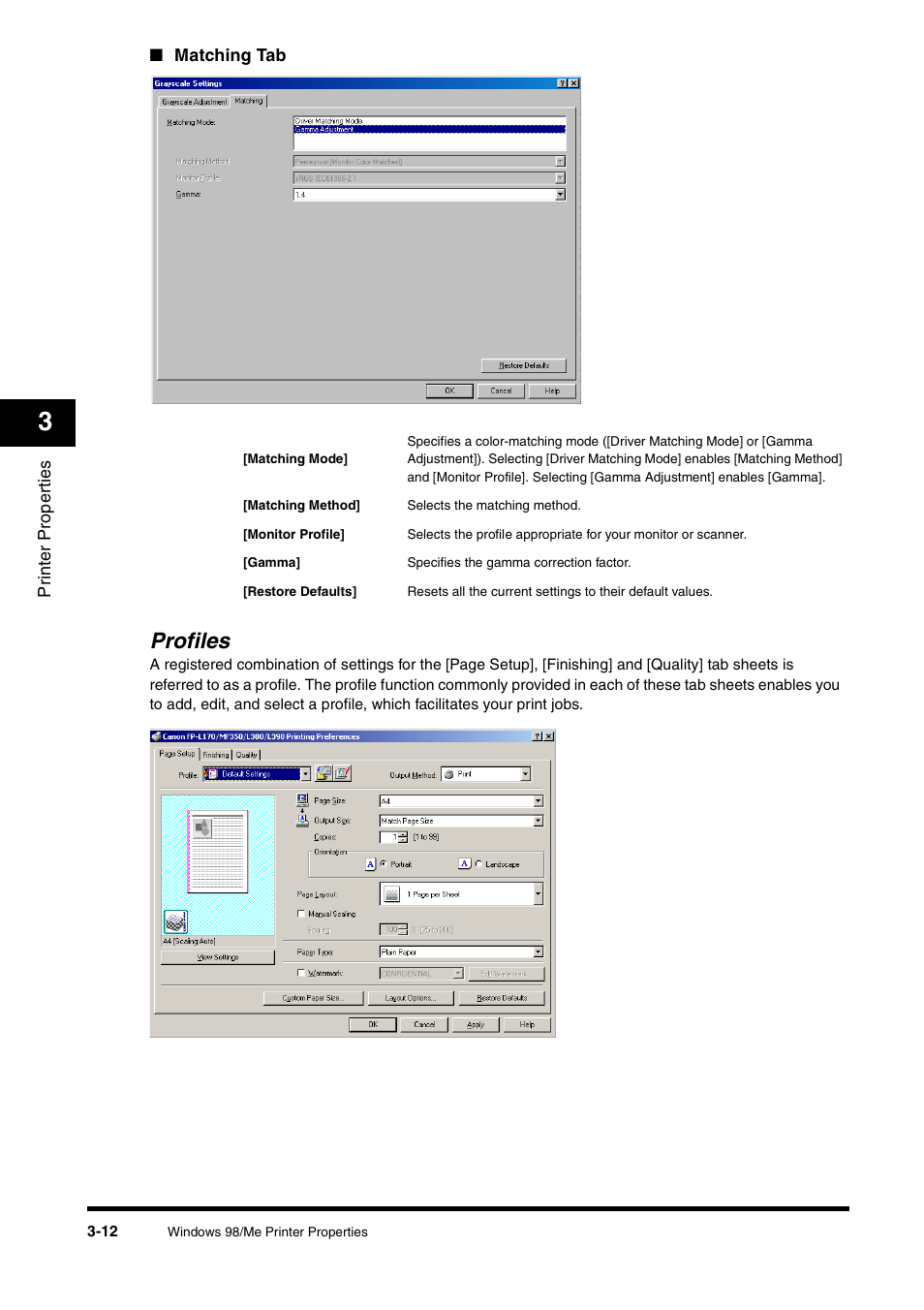 Profiles, Profiles -12, Profiles," on p. 3-12 | Canon FAX-L380 User Manual | Page 59 / 104