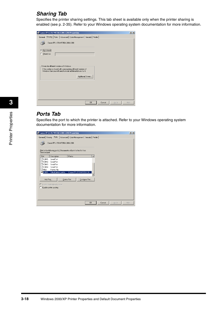 Sharing tab, Ports tab, Sharing tab -18 ports tab -18 | Canon FAX-L380 User Manual | Page 65 / 104