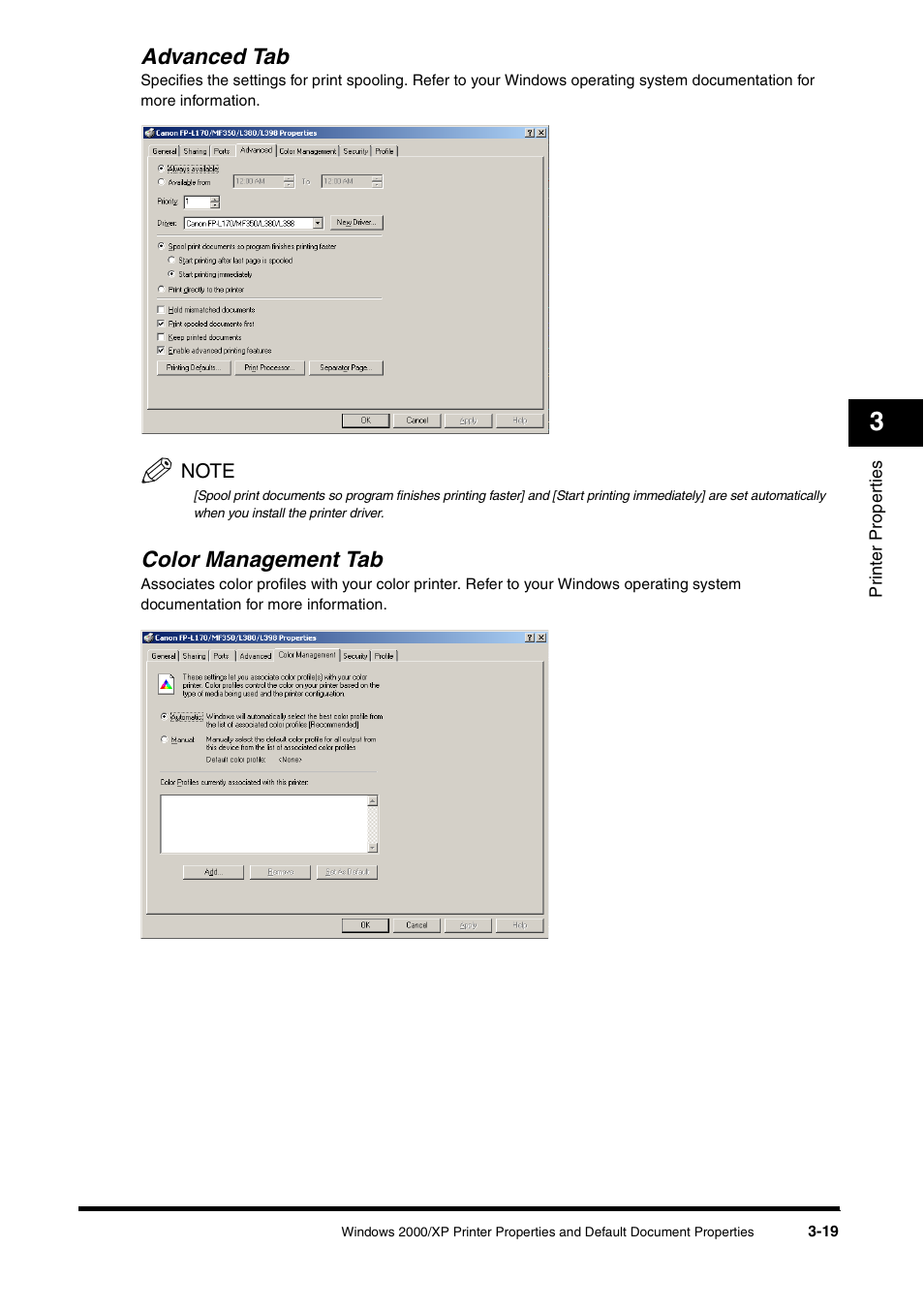 Advanced tab, Color management tab, Advanced tab -19 color management tab -19 | Canon FAX-L380 User Manual | Page 66 / 104