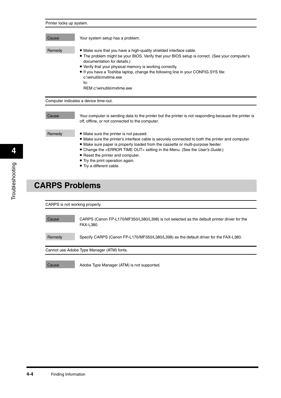 Carps problems, Carps problems -4 | Canon FAX-L380 User Manual | Page 89 / 104