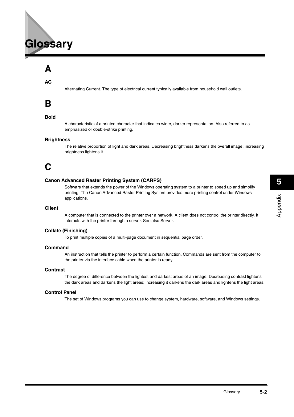 Glossary, Glossary -2 | Canon FAX-L380 User Manual | Page 94 / 104