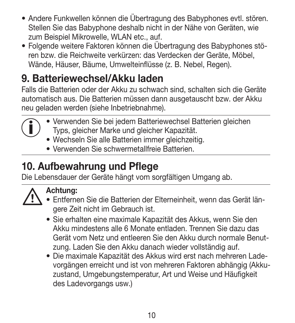 Batteriewechsel/akku laden, Aufbewahrung und pflege | Beurer BY 33 User Manual | Page 10 / 104