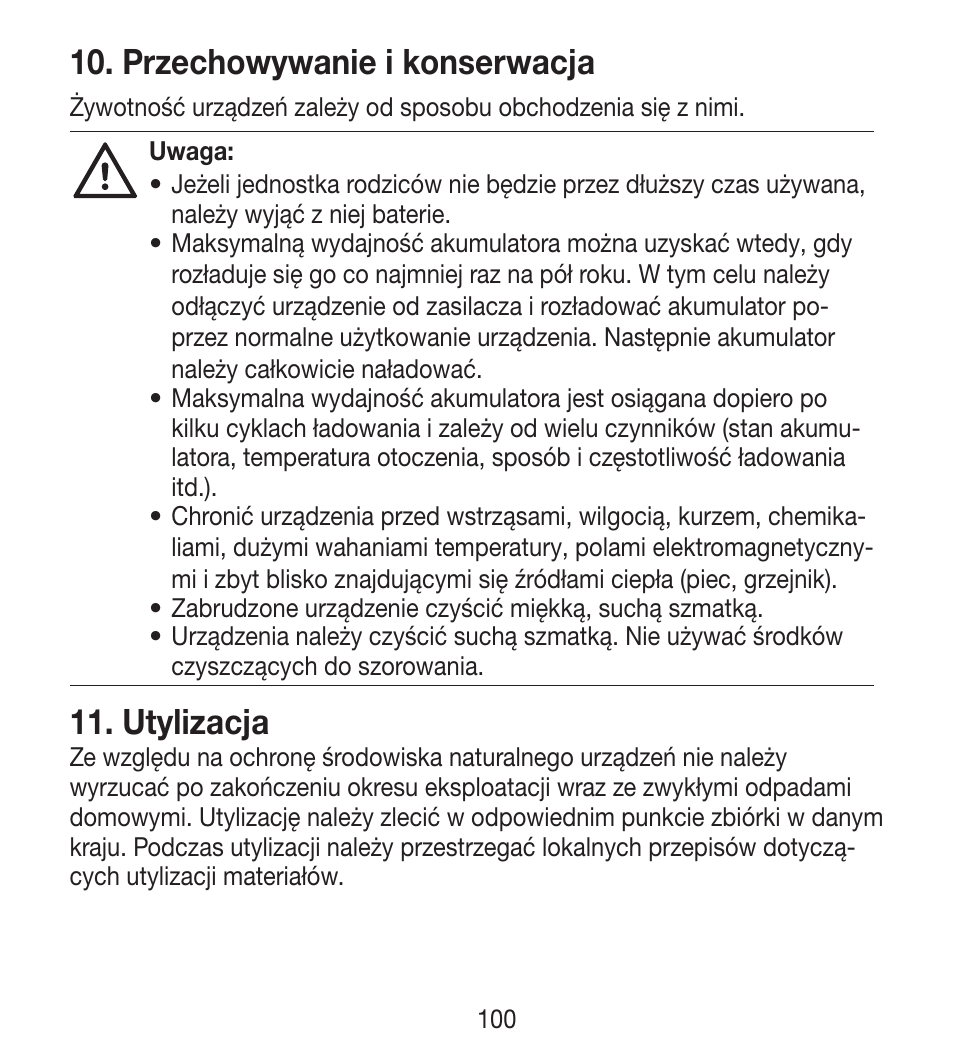 Przechowywanie i konserwacja, Utylizacja | Beurer BY 33 User Manual | Page 100 / 104