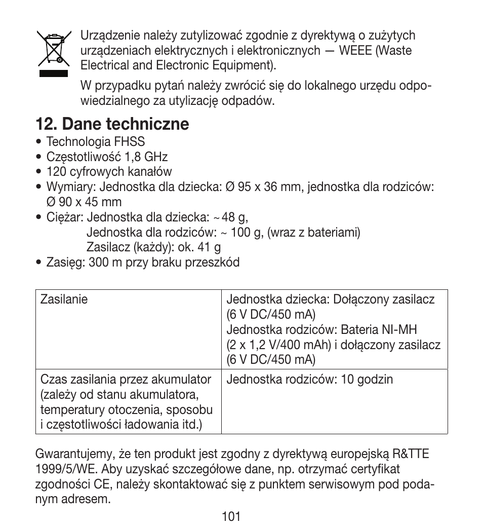Dane techniczne | Beurer BY 33 User Manual | Page 101 / 104