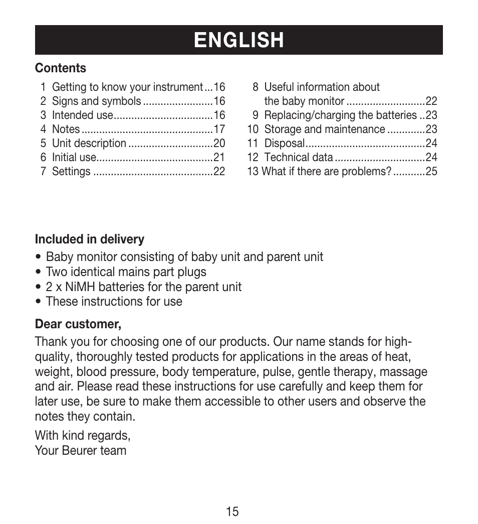 English | Beurer BY 33 User Manual | Page 15 / 104
